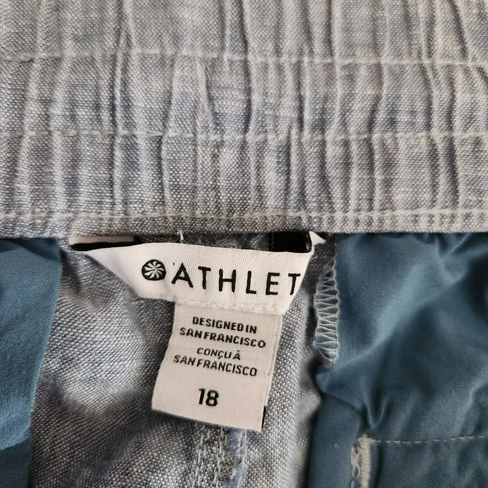 Athleta Jogger Pants Women 18 Plus Blue 100% Linen Pull On Elastic Waist Comfort